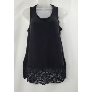 Rebecca Taylor Black Silk Tank Top Lace Trim